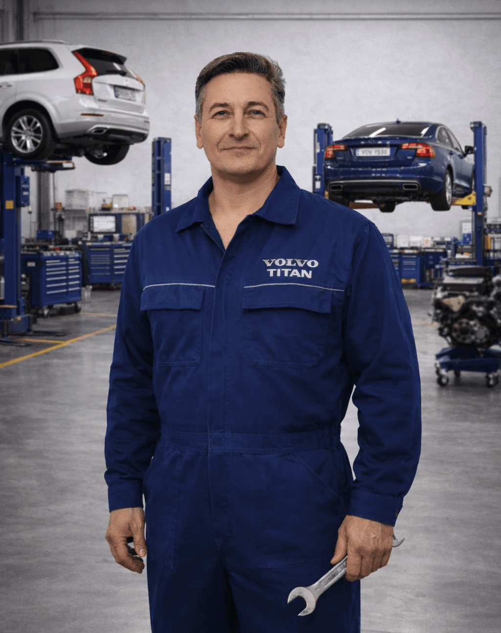 Механик Volvo Titan в сервисной зоне